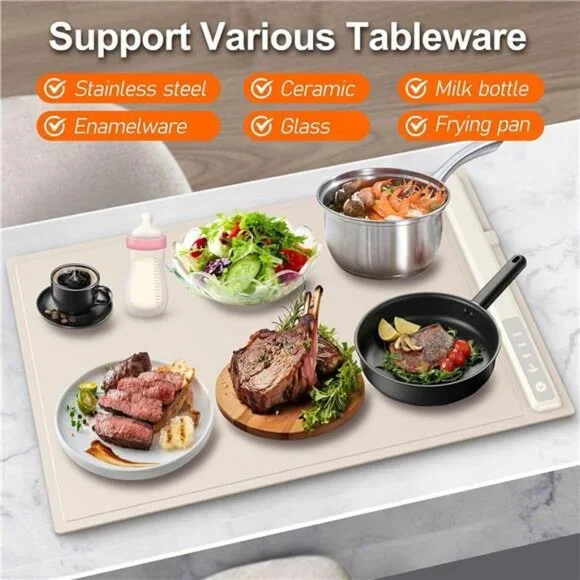 Electric Warming Tray with Adjustable Temperature, Warming Tray Silicone,